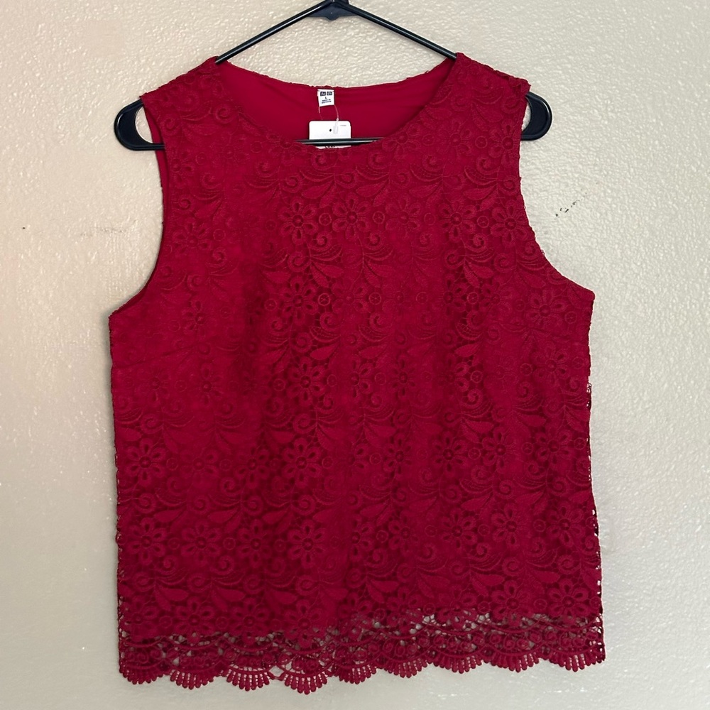 red lace uniqlo sleeveless top